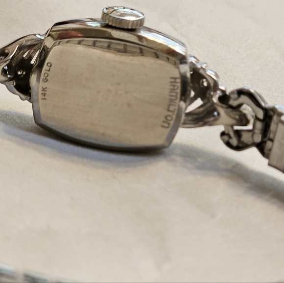 Hamilton Vtg Art Deco 14K White Gold And Diamond Accent Cocktail Watch - Picture 8 of 11